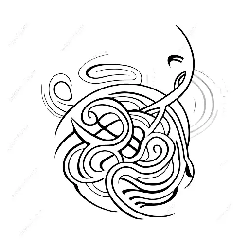 A Minimalist Tattoo Of A Music Note Intertwined With An Alien Spaceship