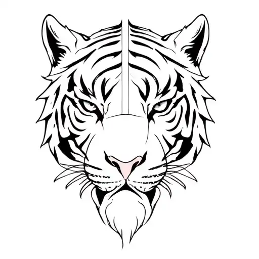 Half Dragon Head Half Tiger Head Thin Lines