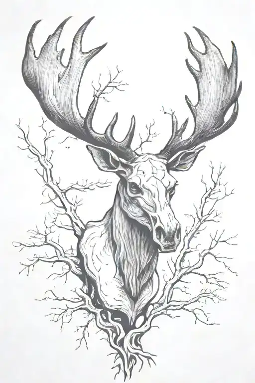 Moose Skull With Arrows And Skinny Tree Roots