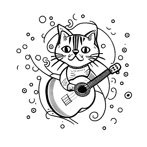 A Tattoo Of A Cat Playing A Ukulele Under A Starry Night Sky