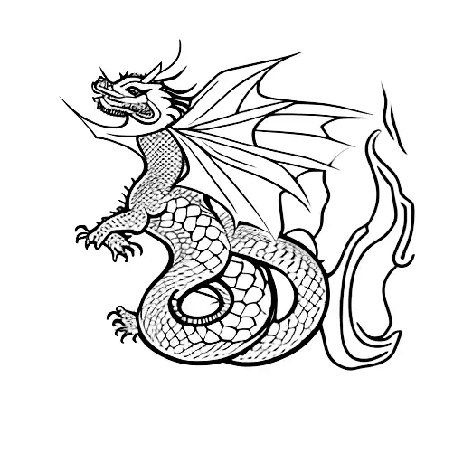 A Minimalist Tattoo Of A Dragon Curled Around A Book