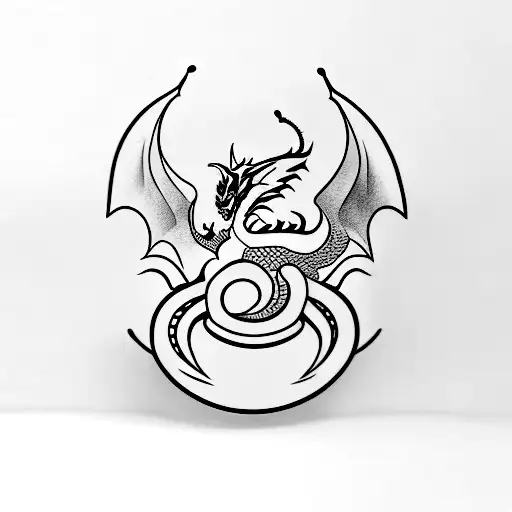 A Minimalist Tattoo Of A Hockey Puck With A Dragon Flying Out Of It