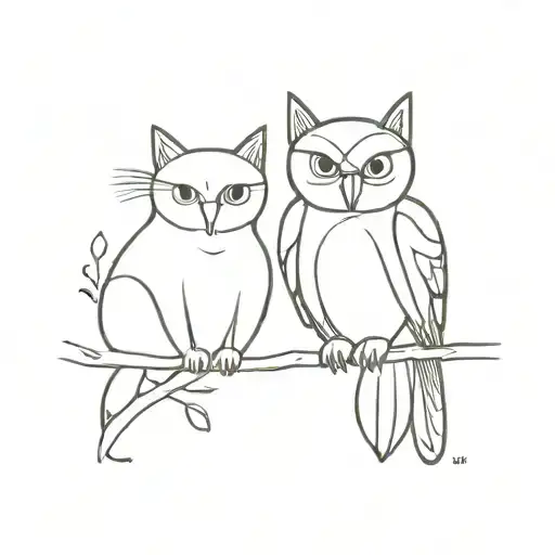 Cat And Owl Sitting Together