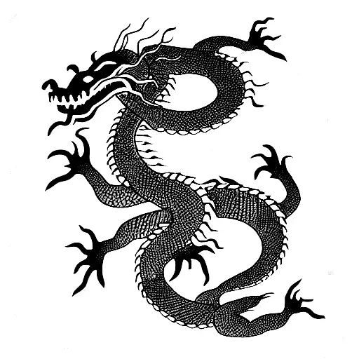 Japanese Wriggling Dragon With Thin Lines