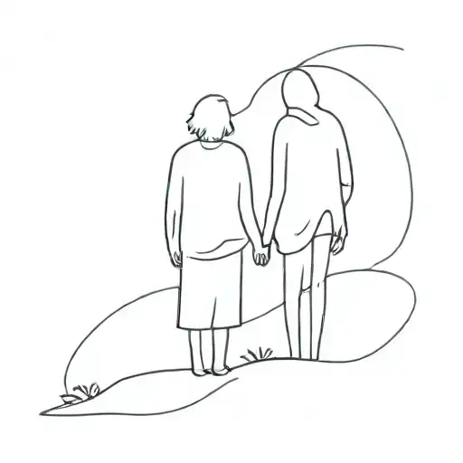 Two Little Faceless Friends Standing In Front Of Hill