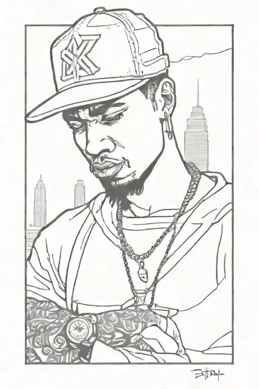 Gangsta Rapper Surrounded By Skyscrapers