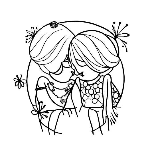 A Delicate Silhouette Of Two Little Girls Holding Hands