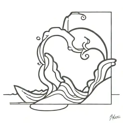 Rocks And Waves Simple Line Drawing