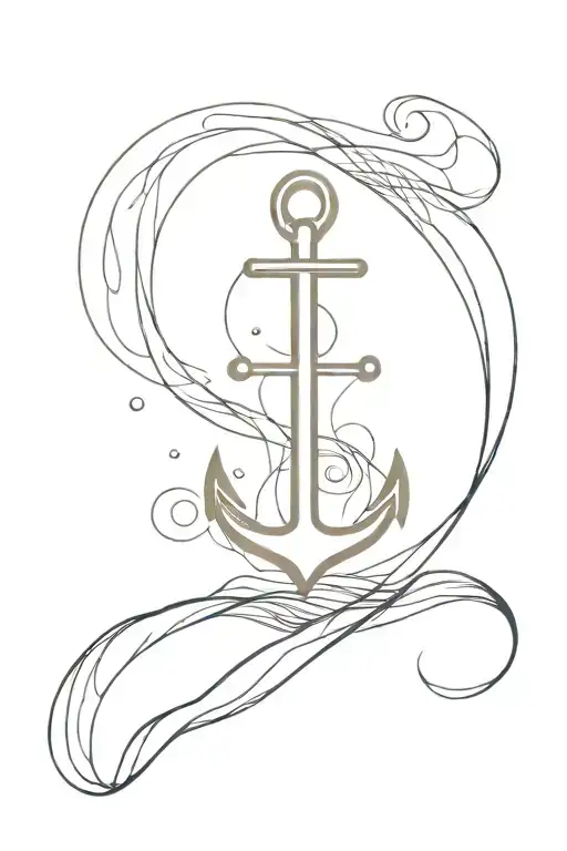 Fine Line Tattoo Anchor Ocean Wave Merging