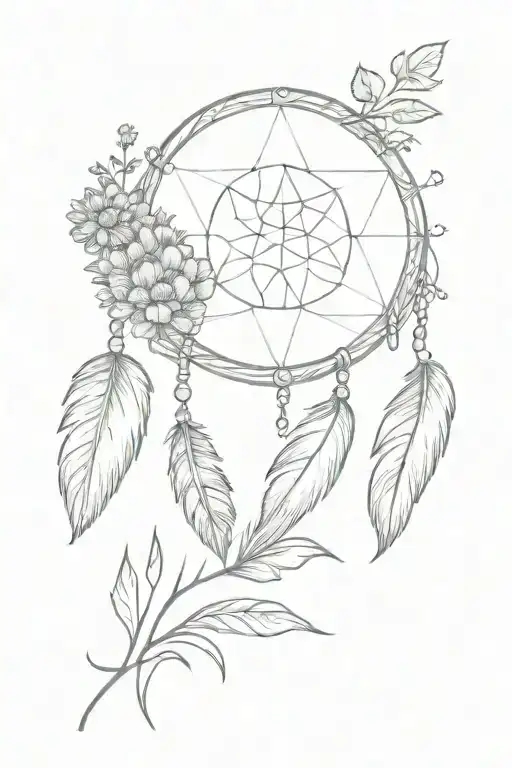 A Small Fineline Ornamental Tattoo Of A Dreamcatcher And A Dandelion Combined