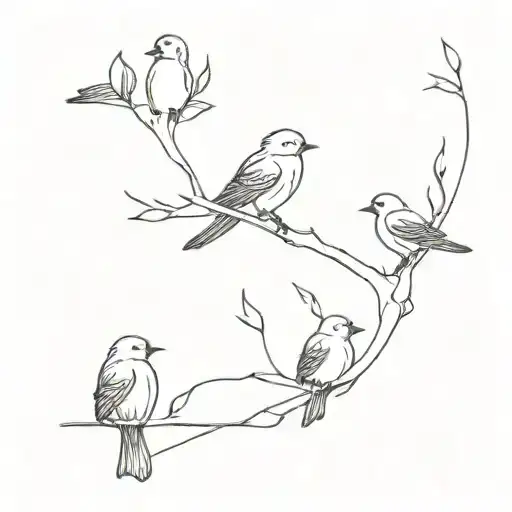 Birds Perched With Baby Flying Away