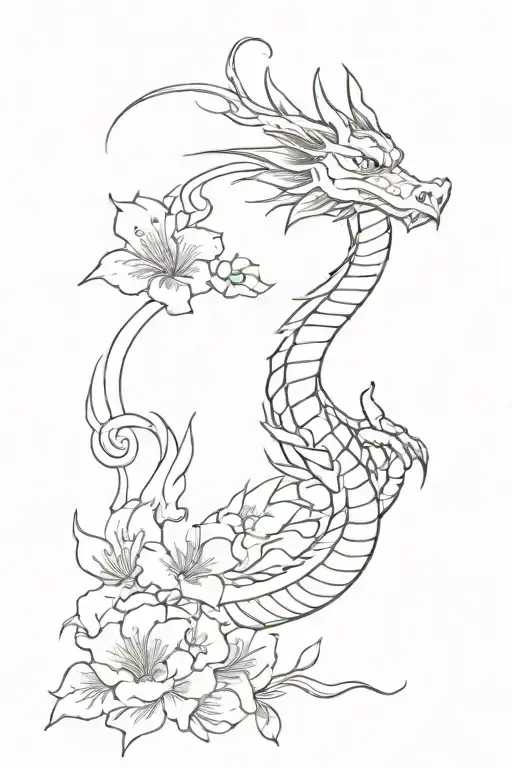 Dragon And Cherry Blossom Flowers