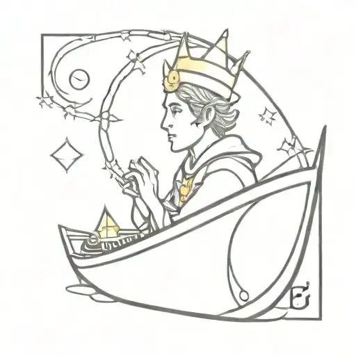 Elf With Glowing Crown On A Boat