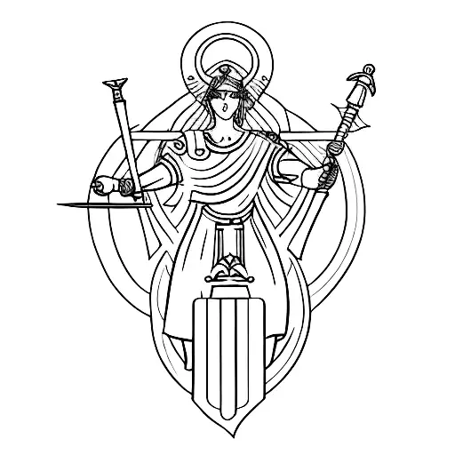 A Minimalist Design Of The Greek Goddess Athena Holding A Gladiator Sword
