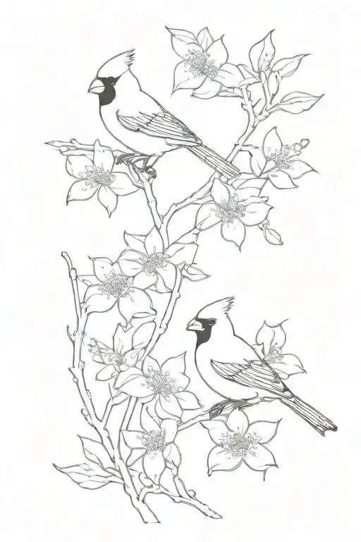 Cardinals Perched On Dogwood Flowers With No Background