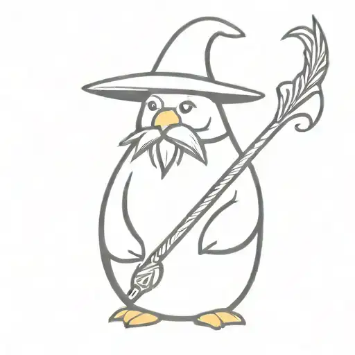 Wizard Penguin With Beard Holding Staff No Hat