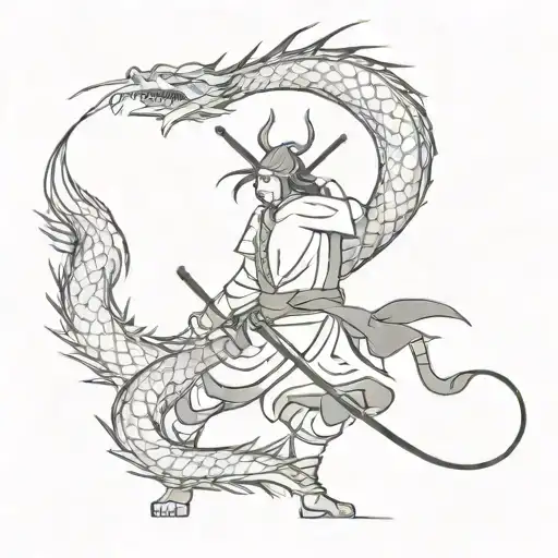 Samurai Warrior Battling A Dragon