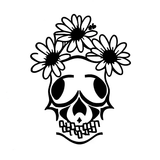 Skull With Daisy And Turtle