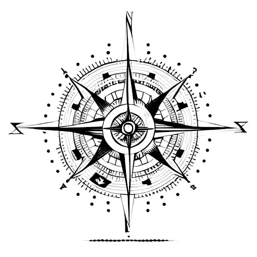 A Minimalist Tattoo Of A Compass With A Sunset Backdrop