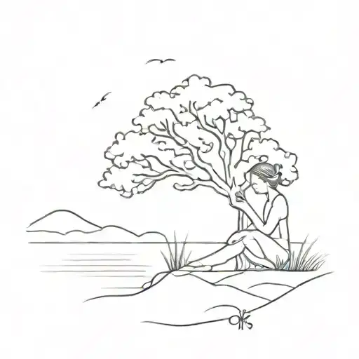 Woman Under A Tree Next To A River