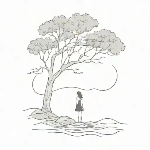 Woman Under A Tree Next To A River