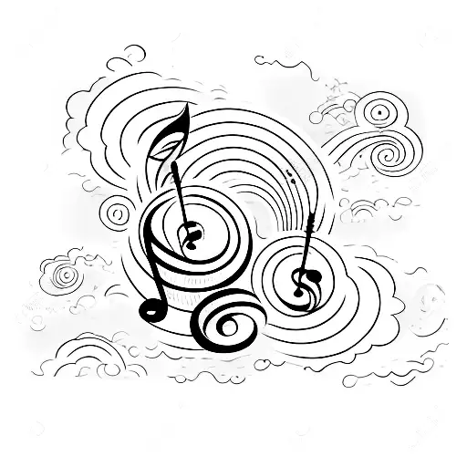 Sunset With Musical Notes Forming The Sky