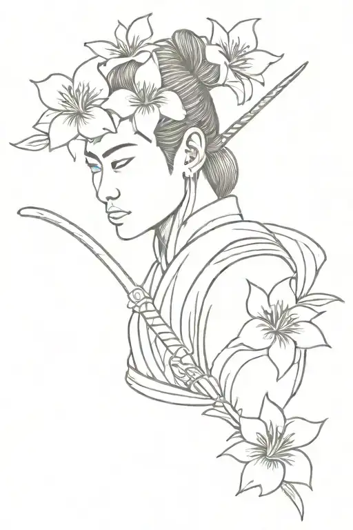 Samurai And Hawaiian Flowers