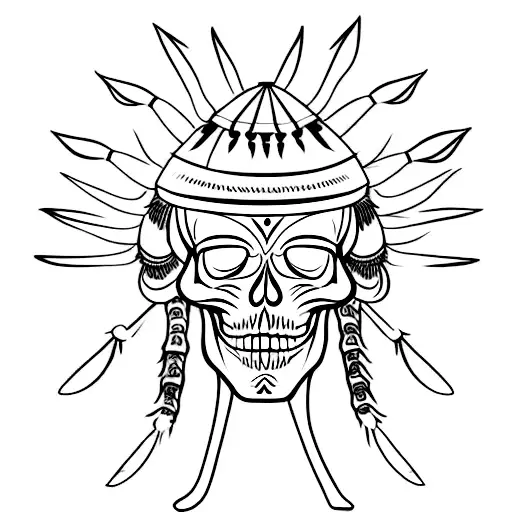 A Skeleton Wearing An Indian Headdress