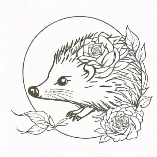 Hedgehog Curled Up With A Circle Of Dainty Rose Thorns Surrounding It