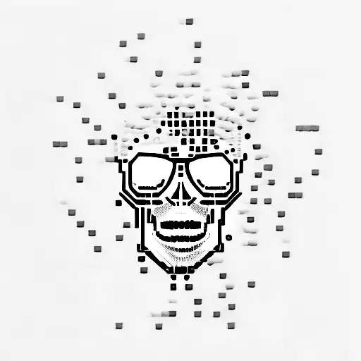 A Pixelated Skull With Computer Code Flowing Out As Smoke
