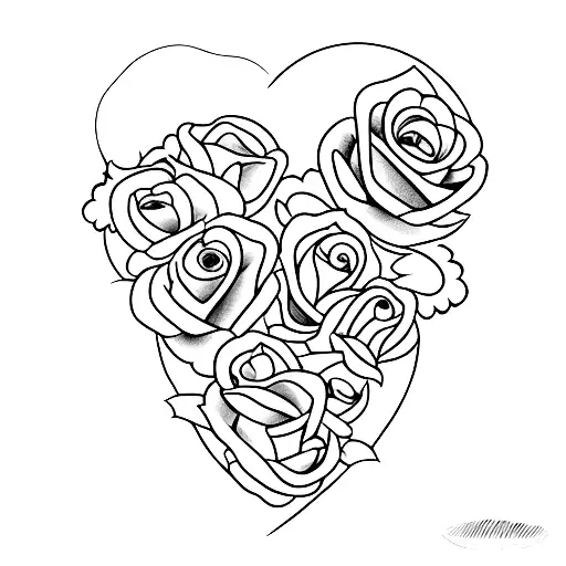 A Minimalist Tattoo Of A Guitar With A Heart-shaped Soundhole Surrounded By Roses