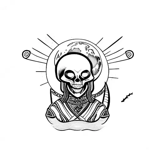 Tribal Warrior Holding A Skull In Their Hands On A Background Of The Earth And Moon Colliding