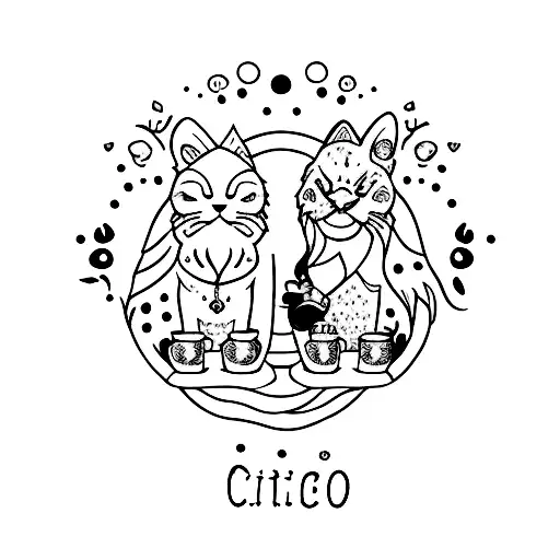 A Minimalist Tattoo Of Leo And Chichi Sitting On A Coffee Bean