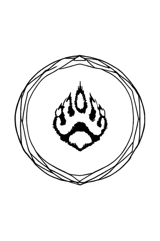 A Dog's Paw Tattoo In A Circle With Fine Geometric Lines Around In Length