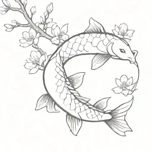 Koi Fish And Cherry Blossoms