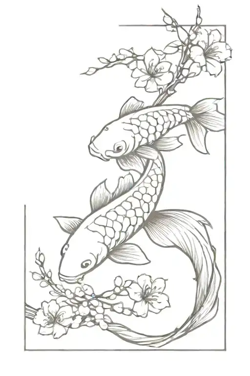 Koi Fish And Cherry Blossoms