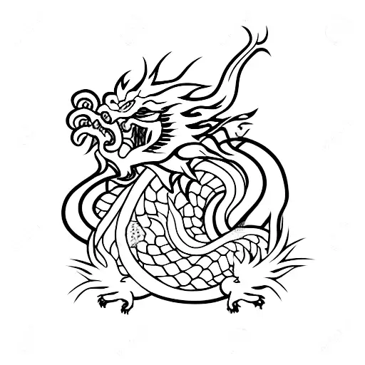Chinese Dragon Wrapped Around An Anime Character