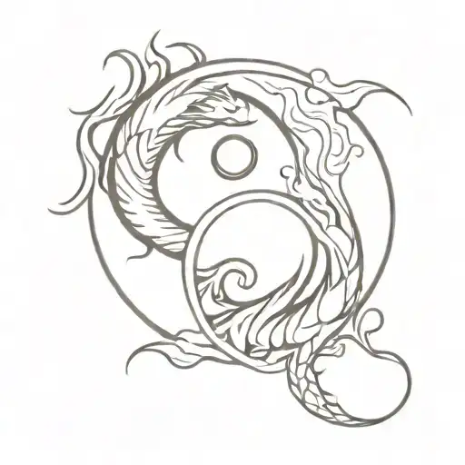 The Tattoo With Ying Yang With Fire And Water Dragon