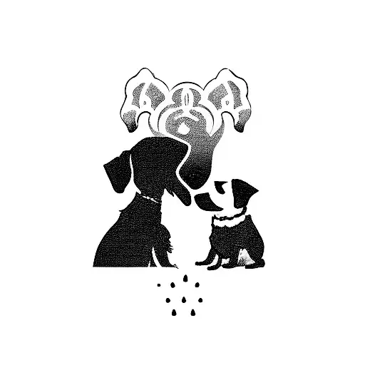 A Blackwork Silhouette Of A Woman And A Dog Touching Heads Together
