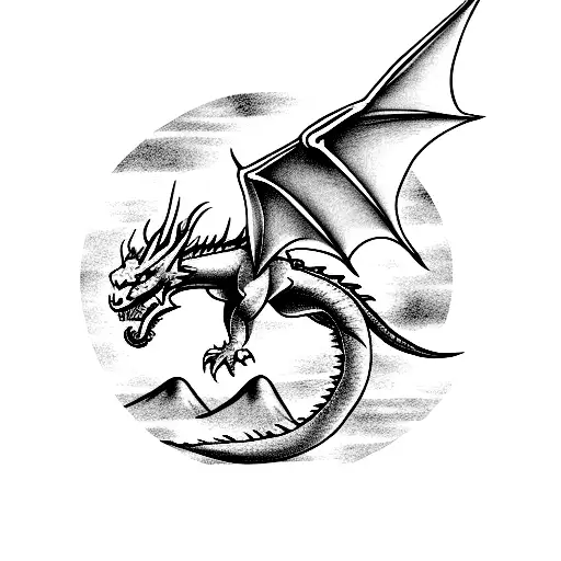 A Majestic Dragon Soaring Through The Night Sky Above A Mountain Range