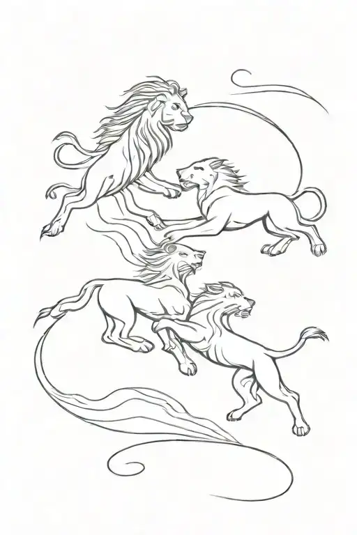 Two Lionesses Running To The Gates Of Heaven