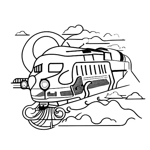 A Minimalist Tattoo Of A Smoke-filled Train Traveling Through A Psychedelic Landscape