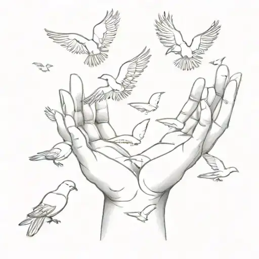 Skeleton Hand And Doves Fly Up Towards