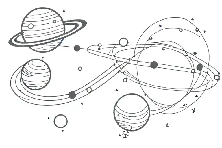Two Music Bars Inner Bicep With Solar System Planets