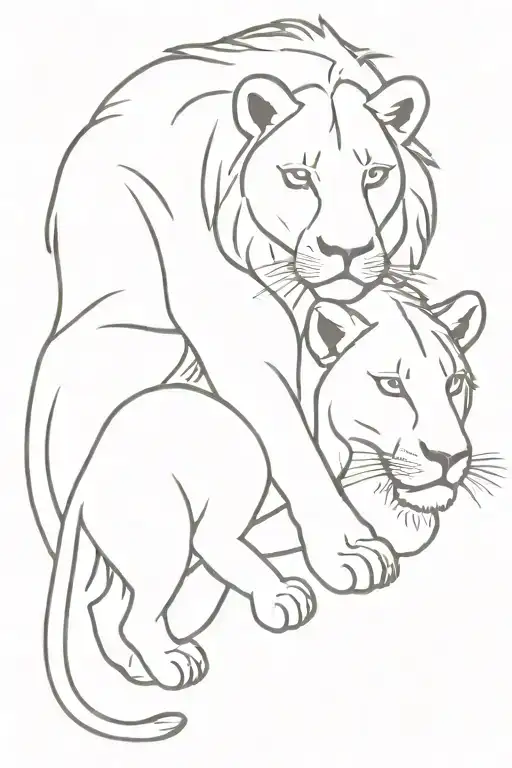 Lion Mom And Cub Playing