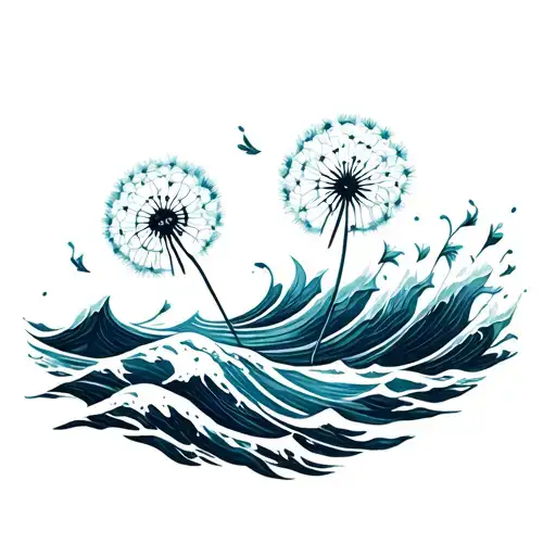 Dandelion Flower With Ocean Waves Crashing