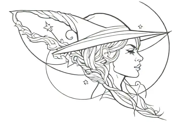 Witchy Line Art Sleeve Tattoo Featuring