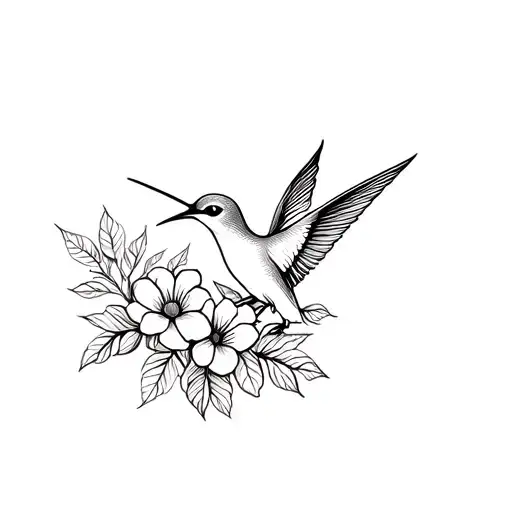 Humming Bird With Flowers