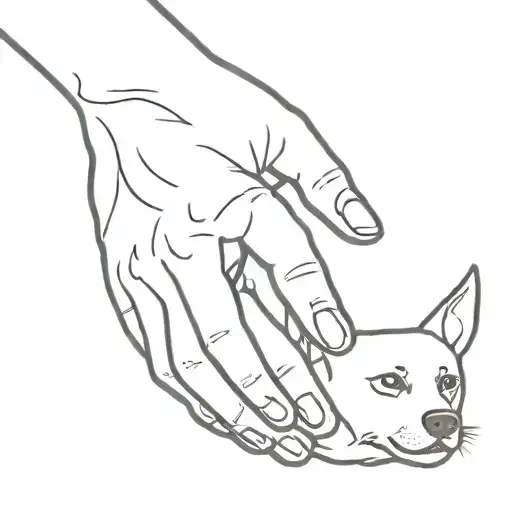 Dog Touching Woman Hand With Paw