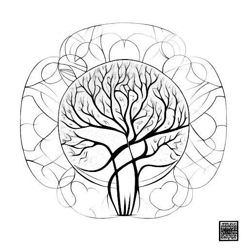A Fine Line Geometric Tattoo Of A Tree Of Life Merging With Nature Elements